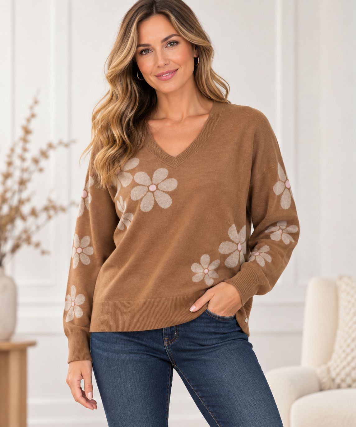 8763007 Long sleeve floral sweater