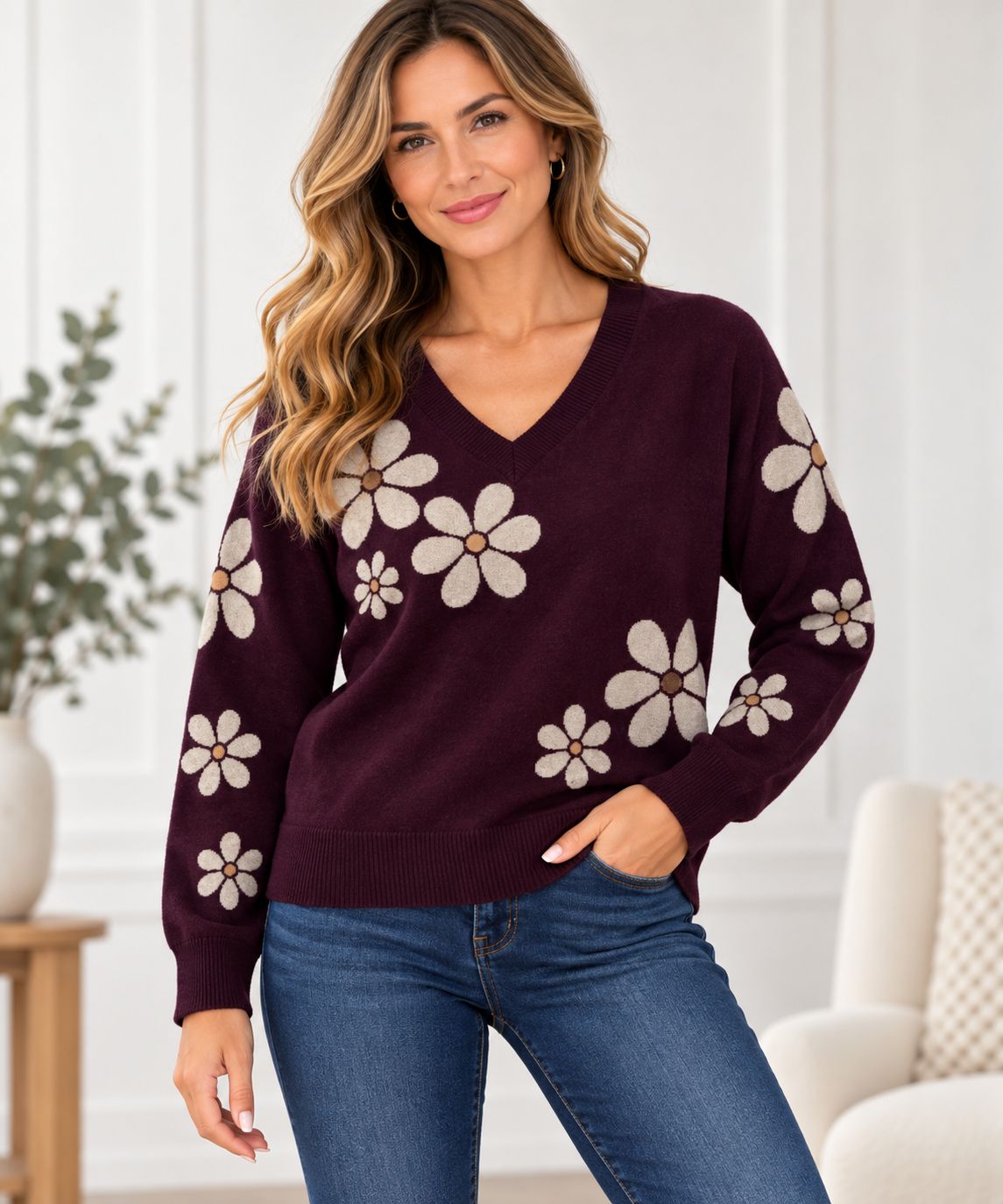 8763007 Long sleeve floral sweater