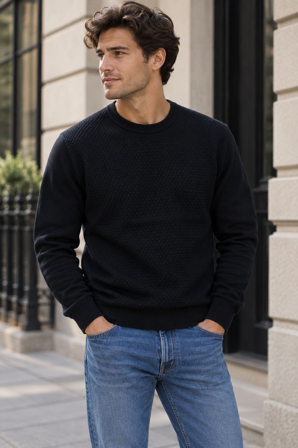 7763478 light weight cashmere like round neck sweater