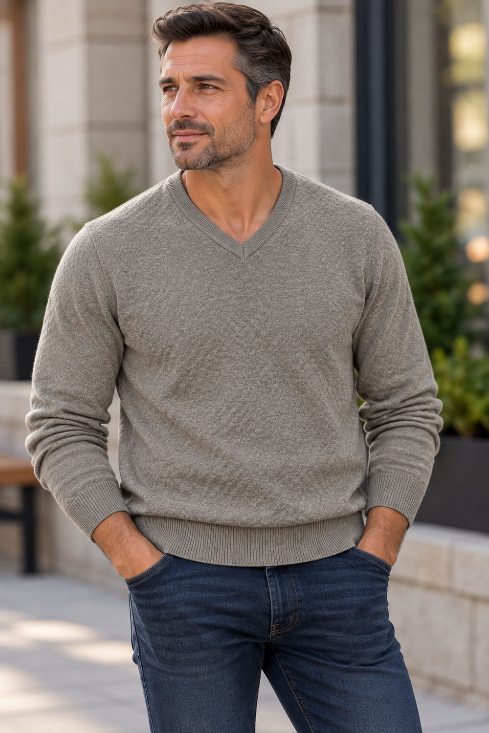 7763472 Lightweight cashmere like v neck sweater