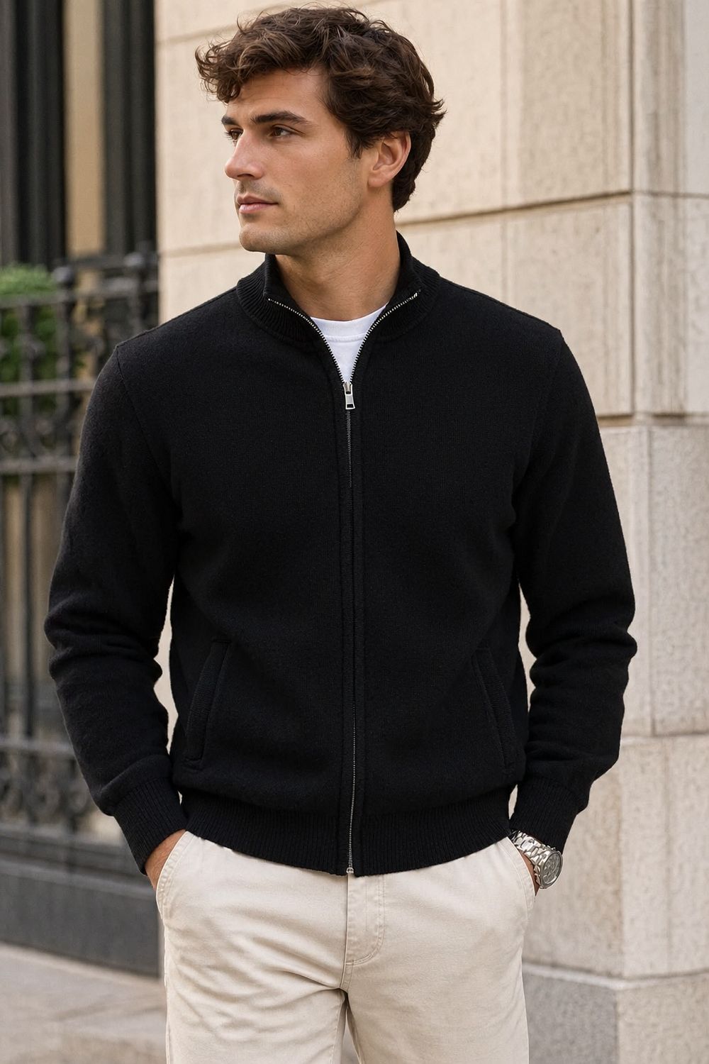 7763350 Full zip cashmere like sweater