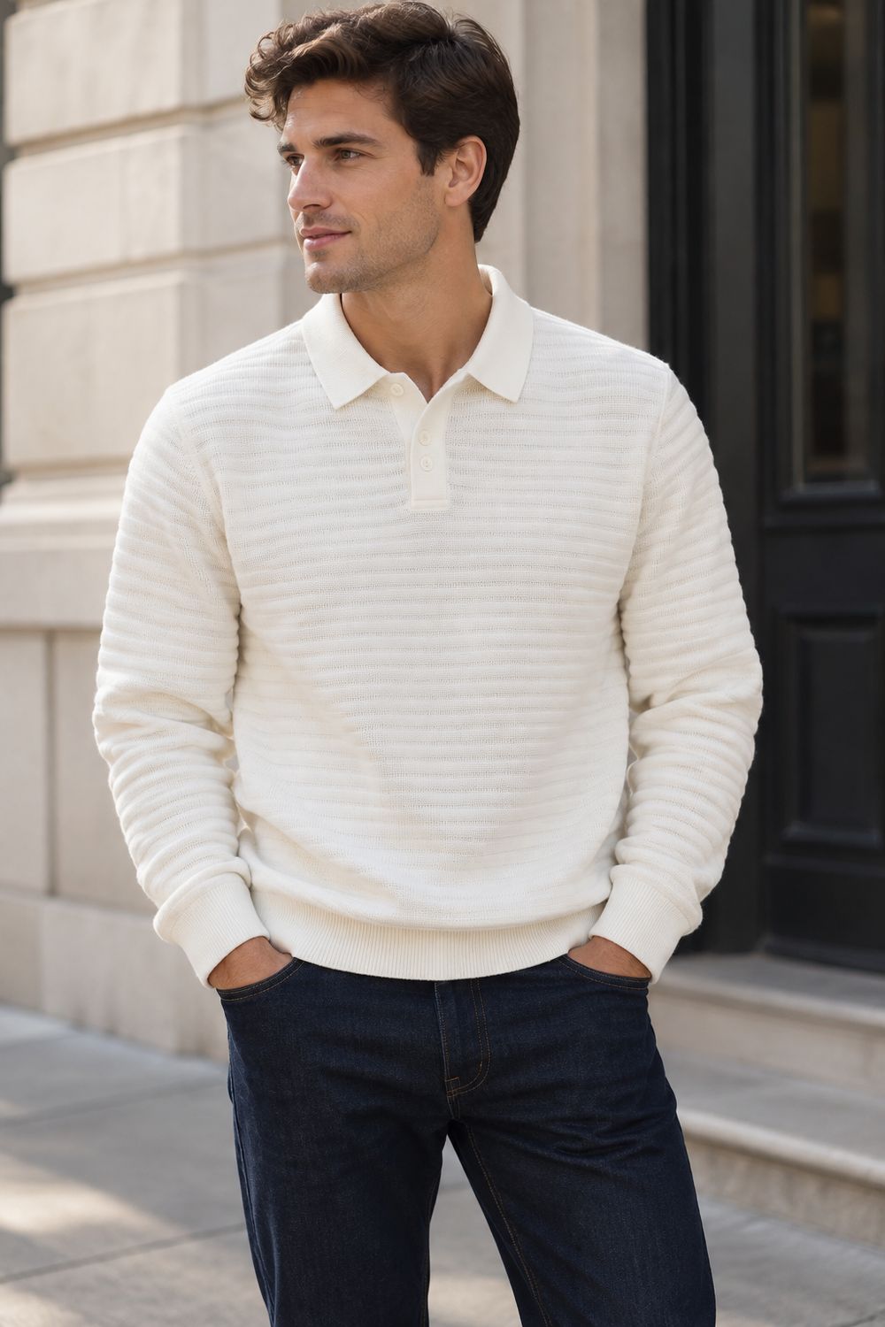 7763695 Cashmere feel sweater w/collar polo