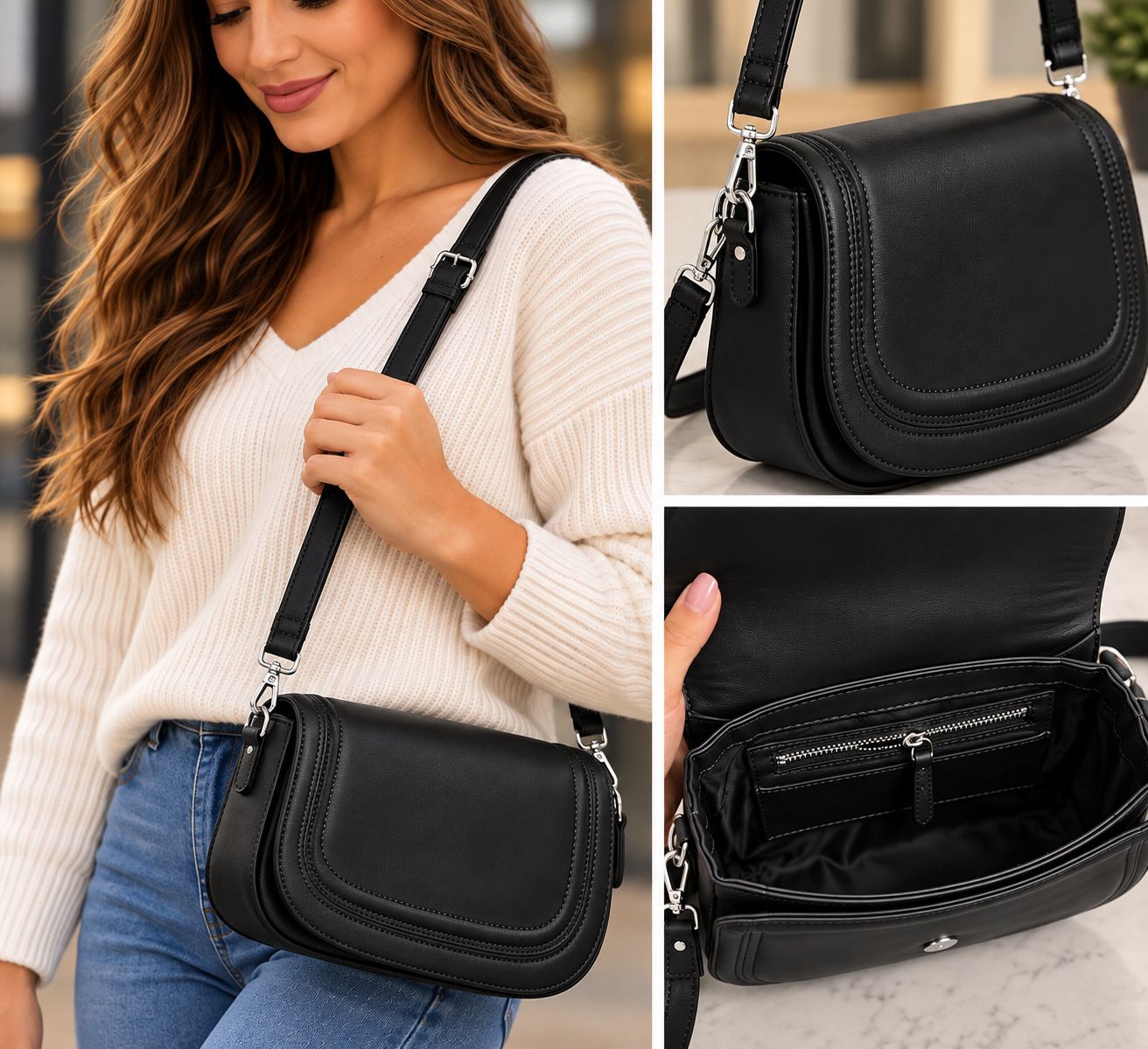 7188-BLK Crossbody flap purse