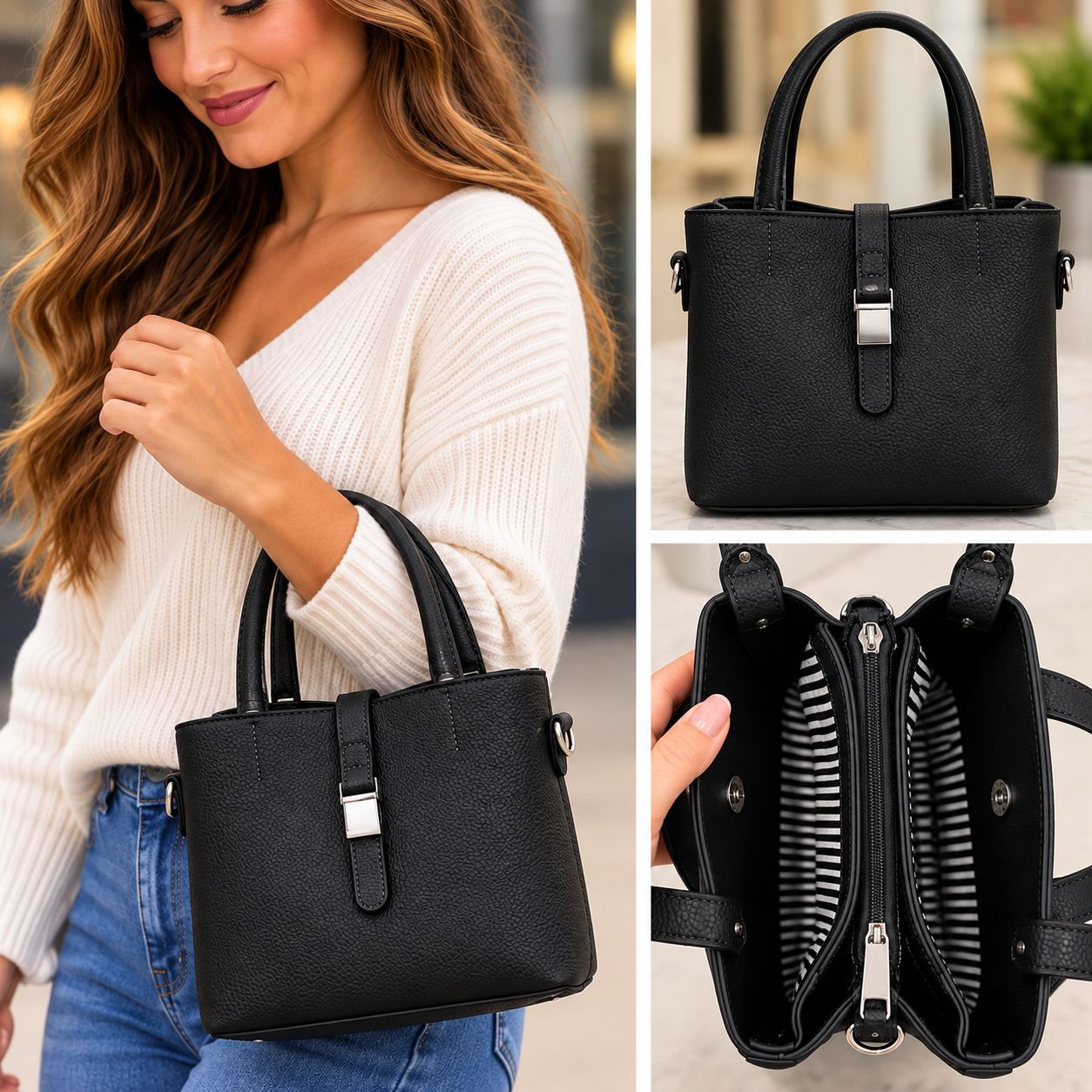 7185-BLK Small bag w/nautical cord multi compartments