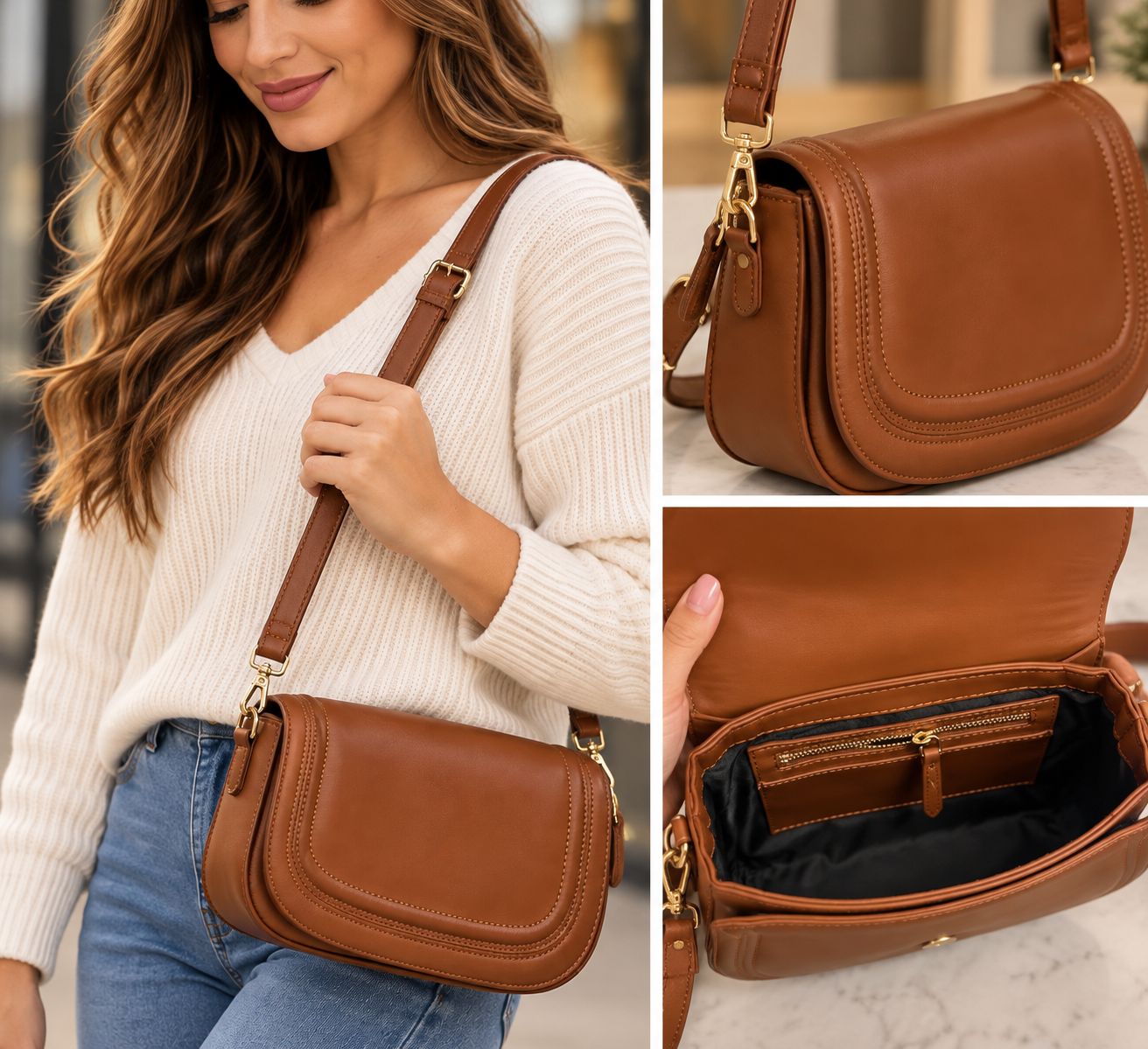 7188-TAN Crossbody flap purse