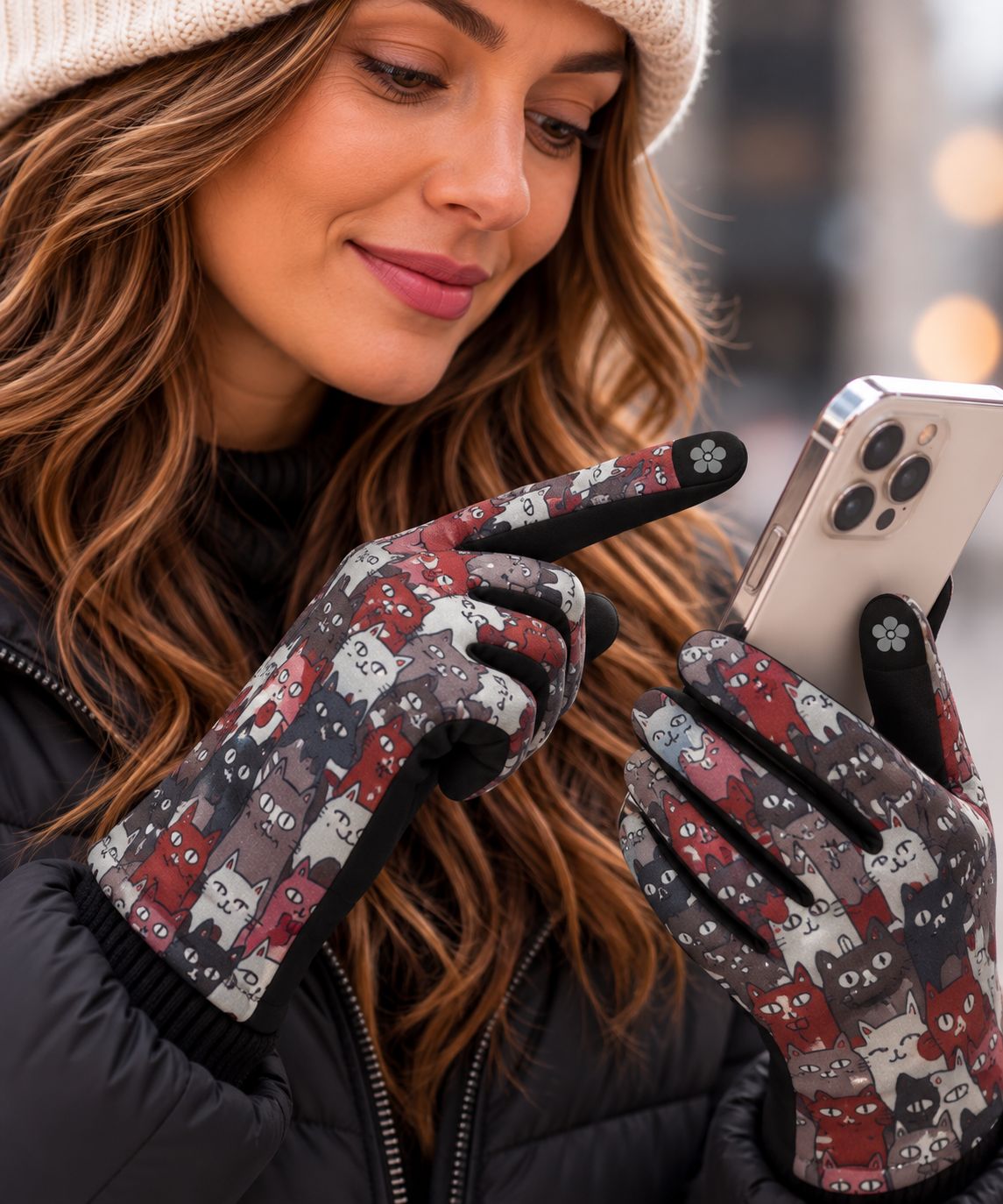 GL040 Cat print stretch gloves