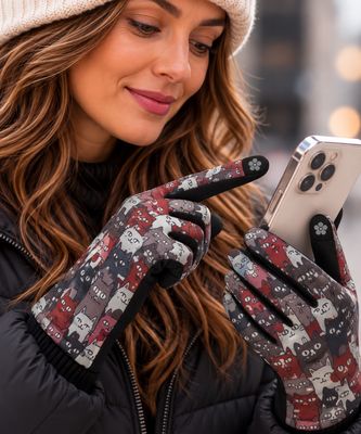 GL040 Cat print stretch gloves