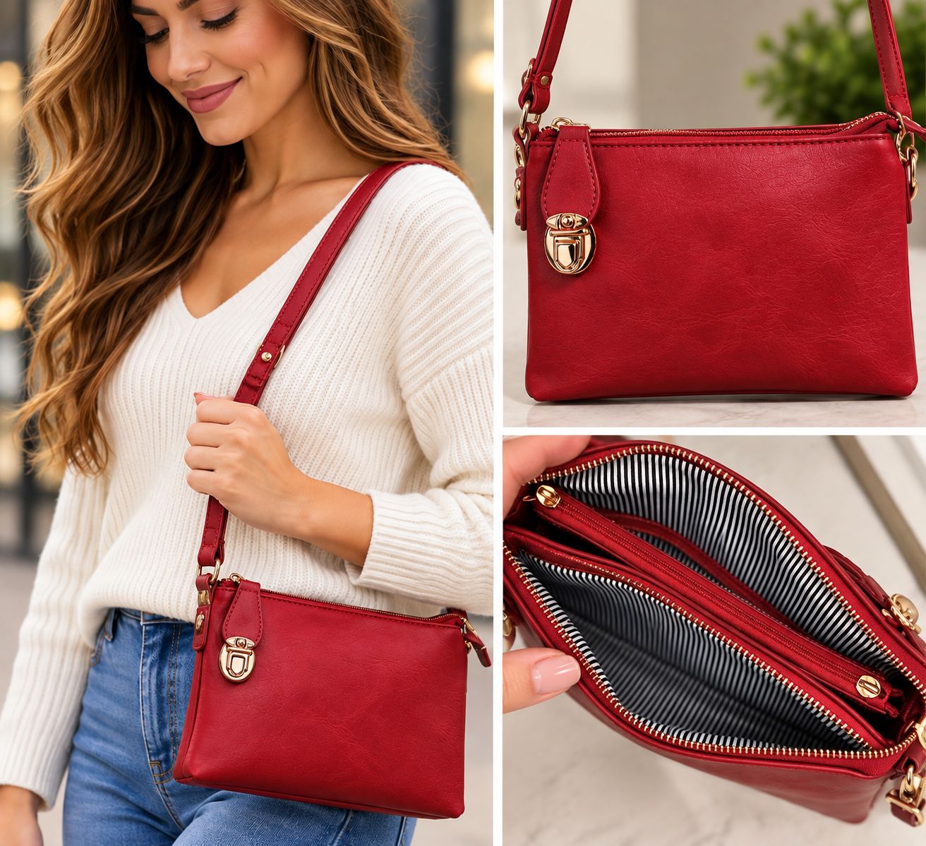 7012-SAN crossbody bag w/ multiple pockets adjustable removable strap &amp; wristlet