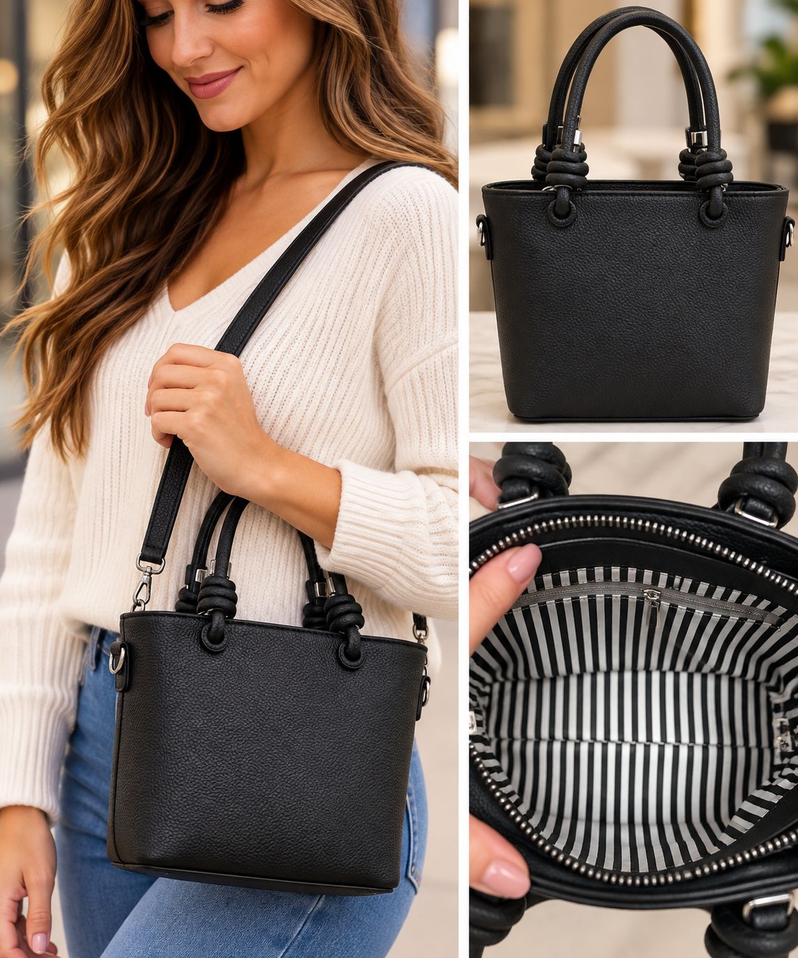 7186 Top zip tote w/knot handles
