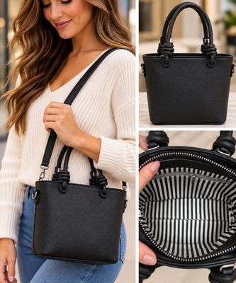 7186 Top zip tote w/knot handles