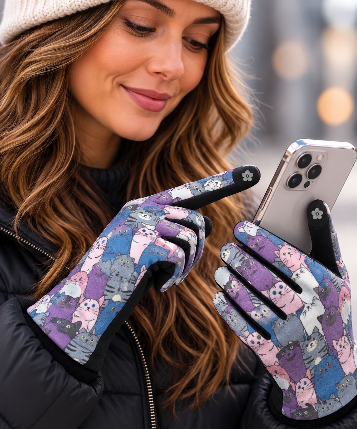 GL040 Cat print stretch gloves