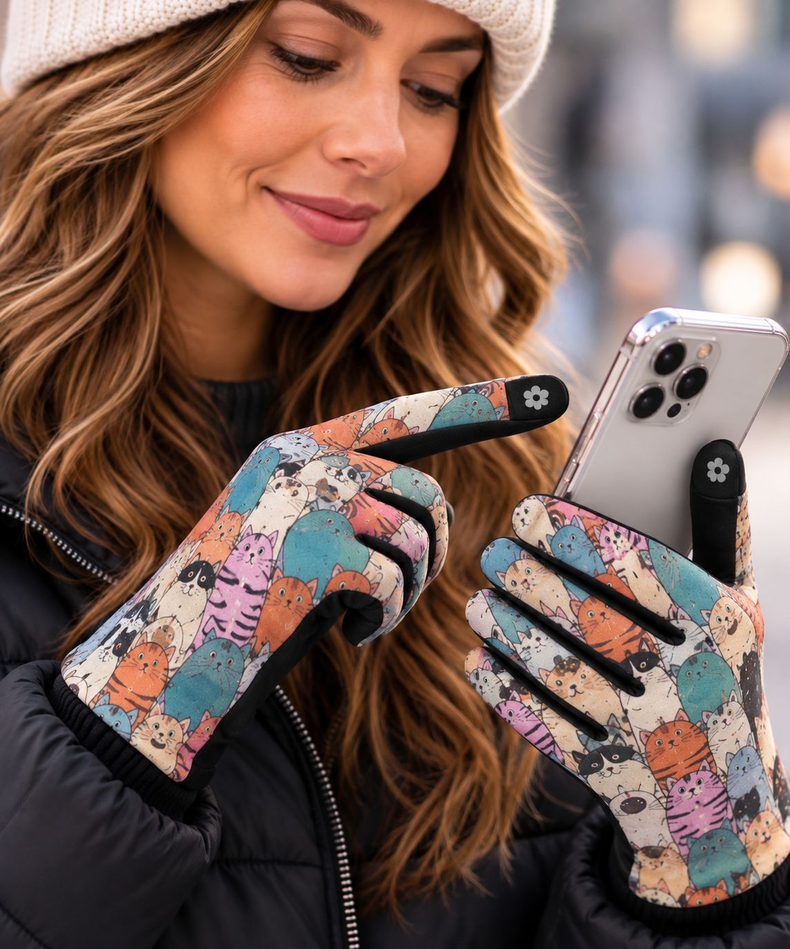GL040 Cat print stretch gloves