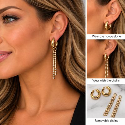 2760-GLD hoop earring w/removable chain charm