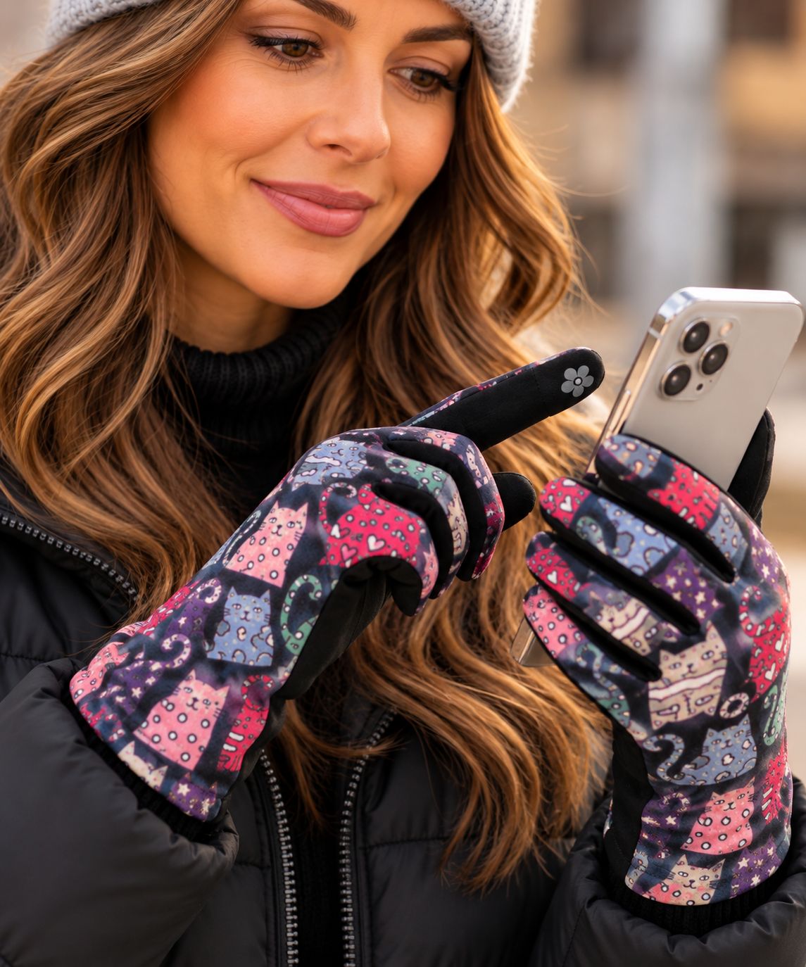 SWG18138 Cat print stretch gloves