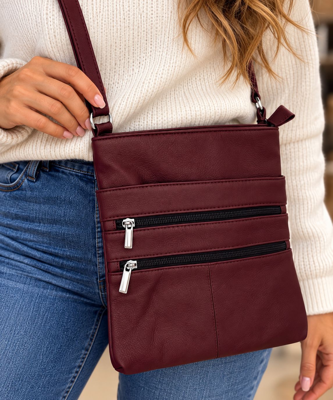 BLW520 Leather bag w/multi zips