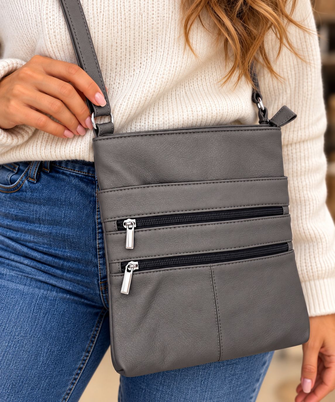 BLW520 Leather bag w/multi zips
