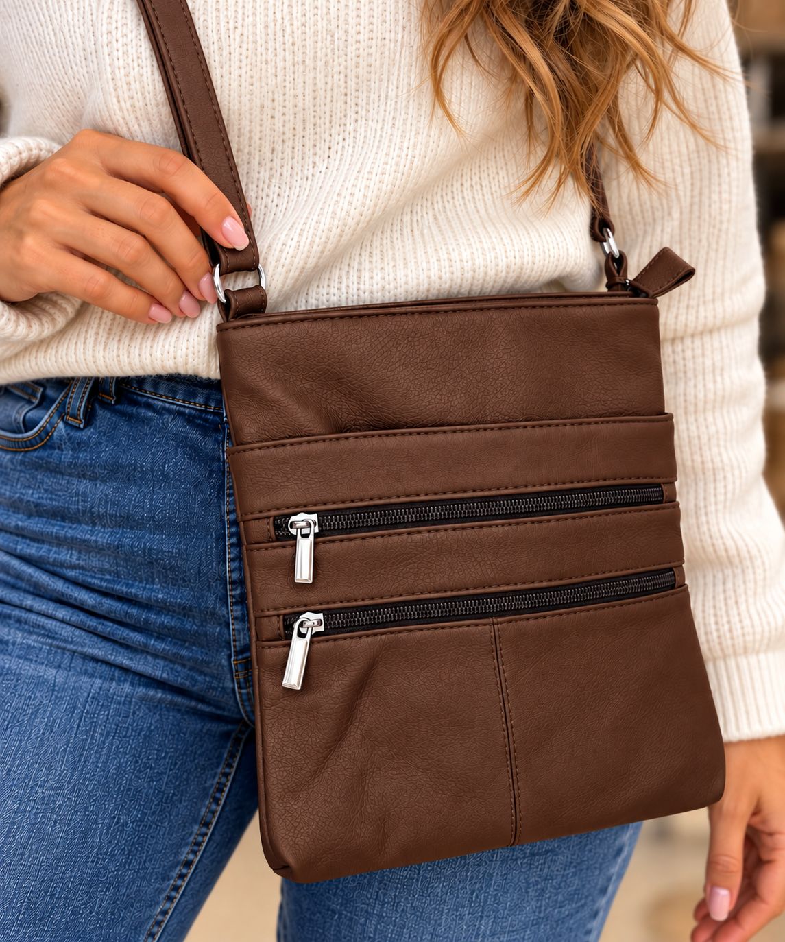 BLW520 Leather bag w/multi zips