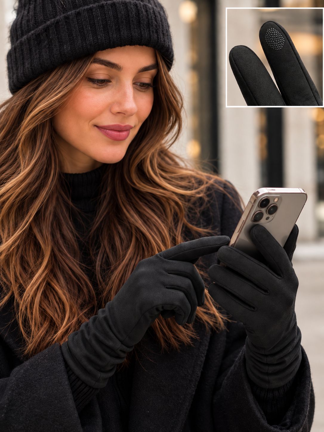 SWG18106 Faux suede touch stretch gloves rouched sides