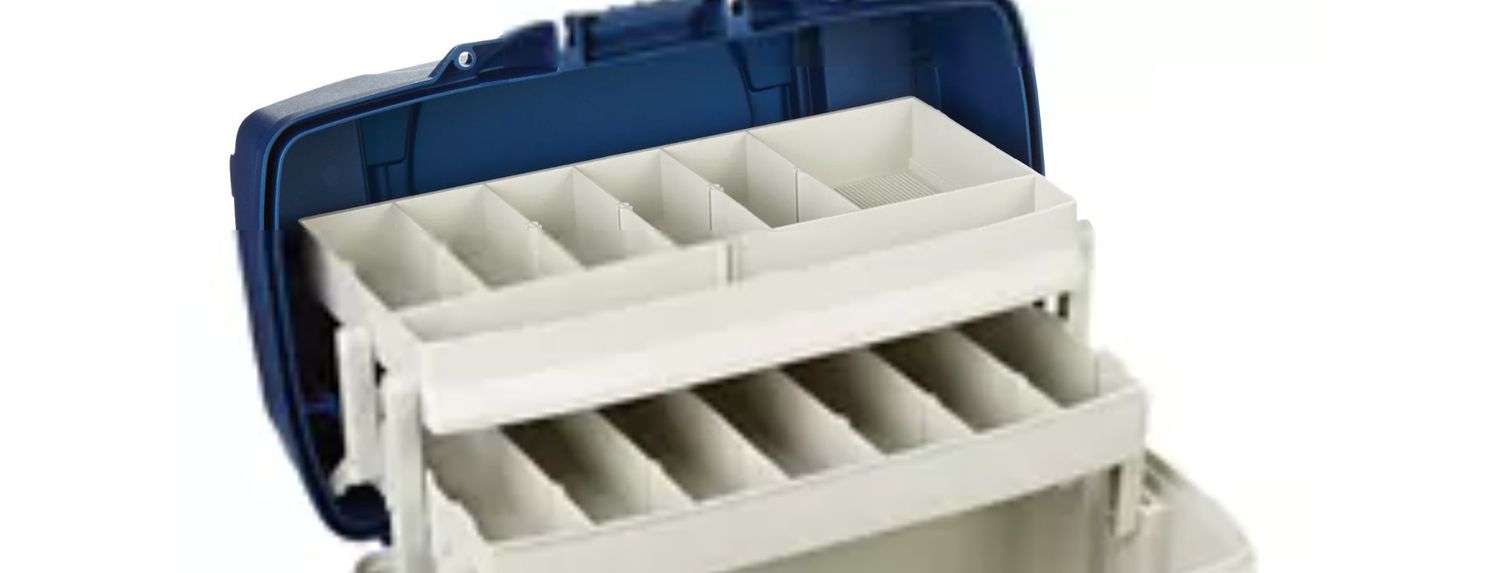 PLANO 2 TRAY TACKLE BOX, Color: BLUE/TAN