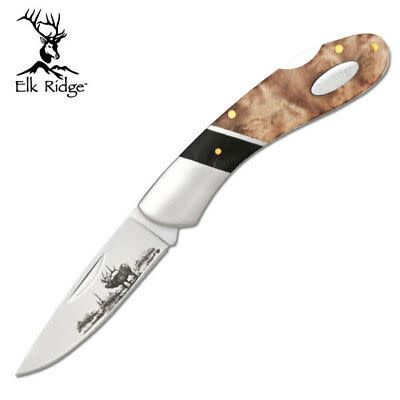 ER ELK ENGRAVE STAINLESS/WOOD FOLDING KNIFE