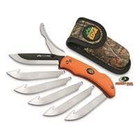 OE RAZOR PRO ORANGE FOLDING KNIFE W/ EXTRA BLADES &amp; CAMO SHTH