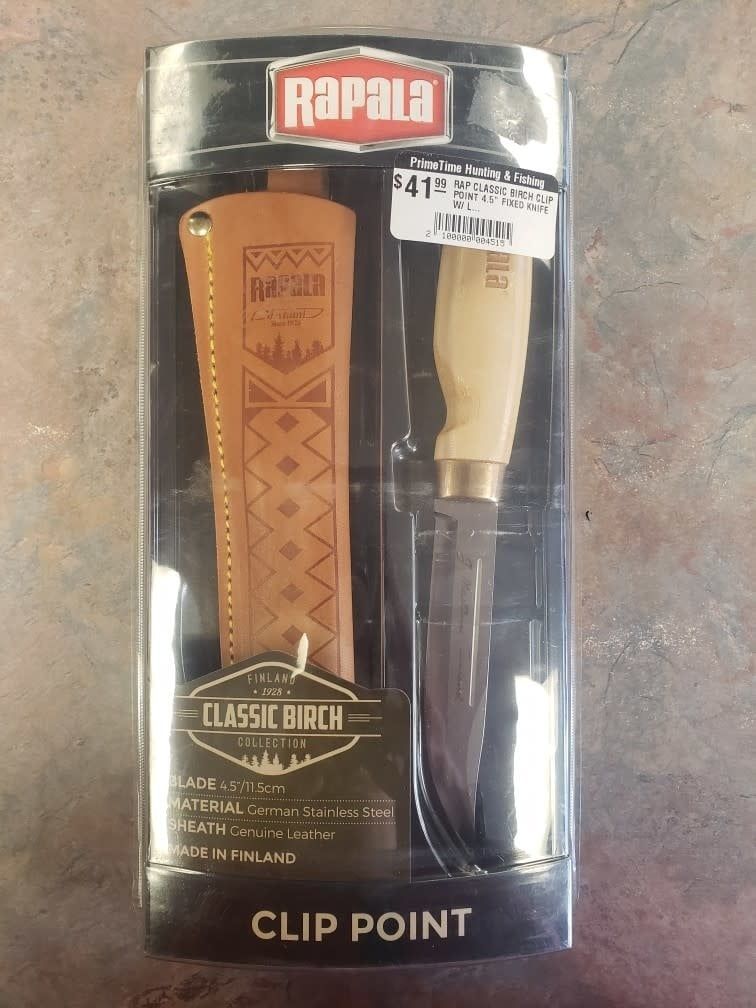 RAP CLASSIC BIRCH CLIP POINT 4.5&quot; FIXED KNIFE W/ LTHR SHTH