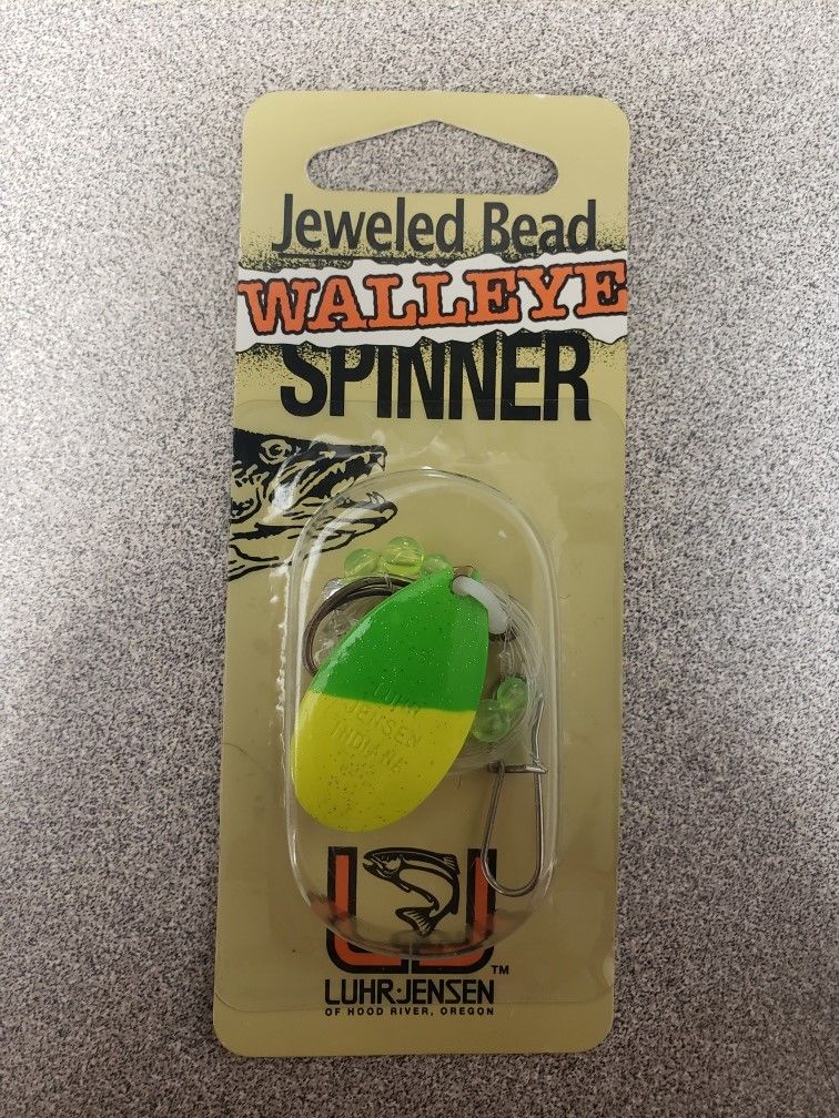 LJ JEWELED BEAD WALLEYE SPINNER #5 CHART/GREEN