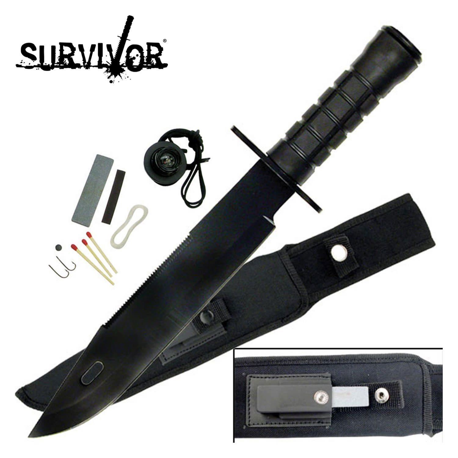 SUR 15" SERRATED FIXED KNIFE W/ SURVIVAL KIT&amp; SHEATH
