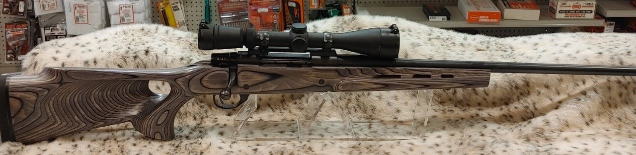 USED WBY VANGAURD 338WIN GREY LAMINATED THUMB HOLE BOLT PKG