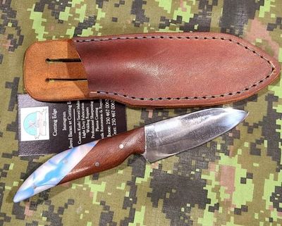 CONSIGN CE BLUE MARBLE KNIFE W/ LEATHER SHEATH