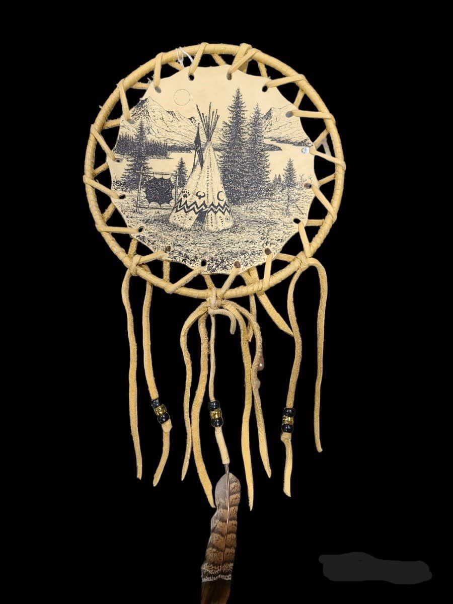CONSIGN WRAPPED MOOSE HIDE 8&quot; DREAM WHEEL &quot;TEEPEE SCENE&quot;