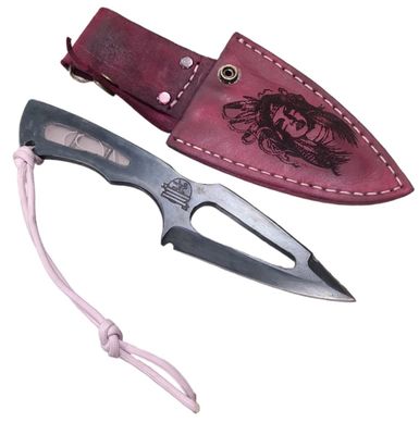 CONSIGN CE ARROW BLADE FIXED KNIFE W/ PINK PEARL IN-LAY AND PINK LEATHER NATIVE PRINT SHEATH