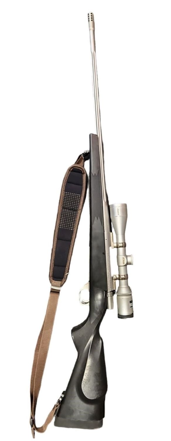 USED WBY VAN 300WBY STAINLESS FLUTED BLACK SYN PKG W/ MUZZLE BREAK &amp; NIKON MONARCH 4-10X40