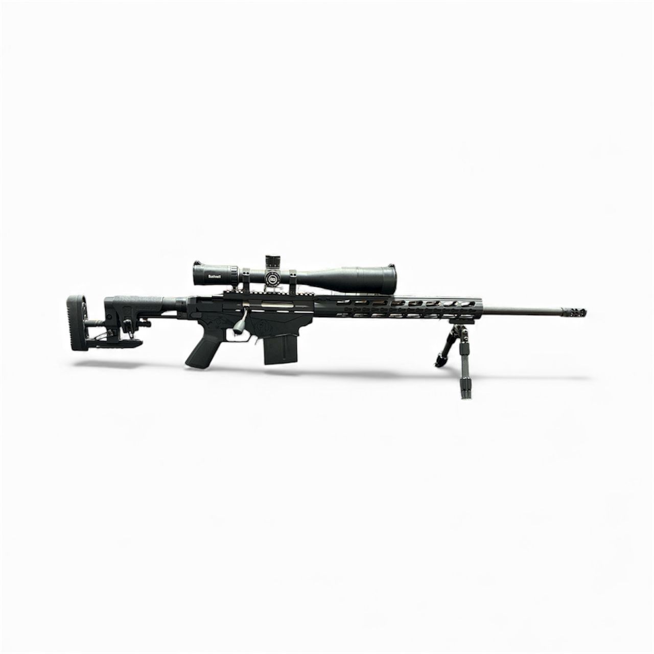 USED RUGER PRECISION 6.5CREEDMOORE BOLT ACTION PKG W/ BUSH FORGE 4.5-27X50 , FOLDING STOCK, CALD ACCUMAX 6-9" BIPOD