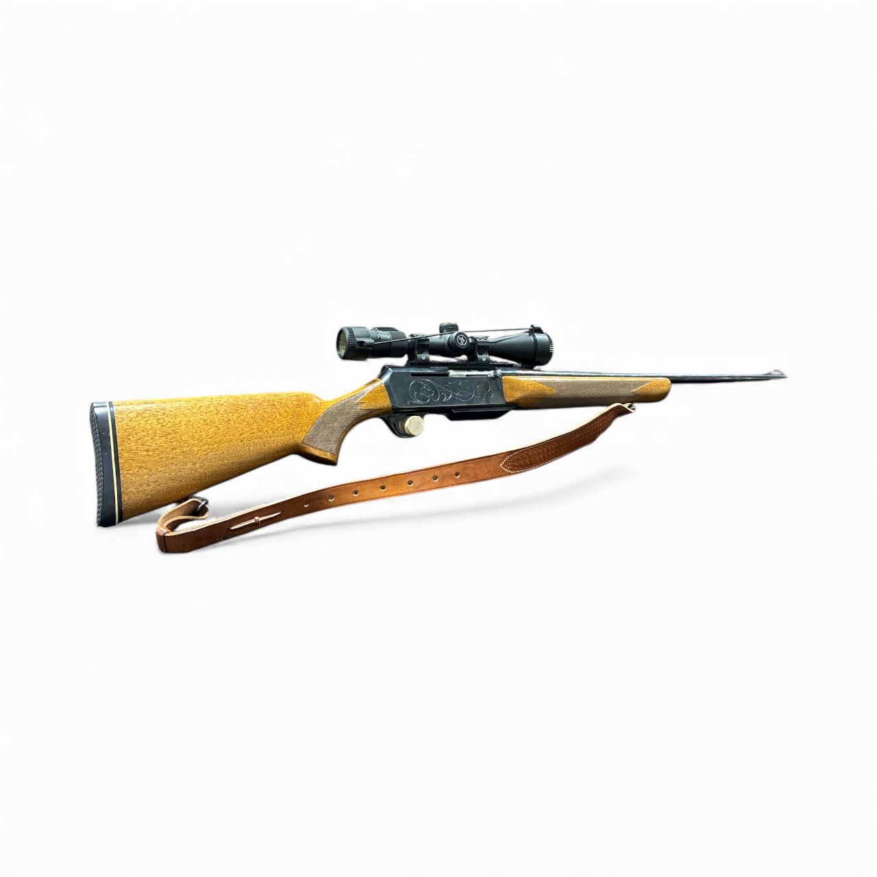 CONSIGN BROWN BAR 338 WIN WOOD SEMI AUTO W/ VOR VIPER 3-9X40 SCOPE, LEATHER SLING, 3 BOXES OF AMMO AND 1 BOX OF BRASS