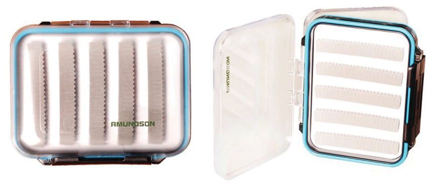 AMUND DOUBLE SIDED FLY BOX, Color: CLEAR/BLACK/BLUE/GREY, Size: 4.9" X 3.9" X1.7"