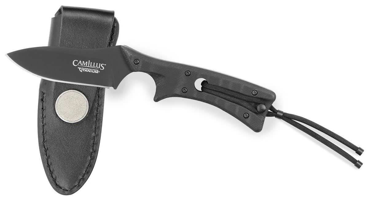 CAM TYRANT CARBONITRIDE TITANIUM FIXED KNIFE W/ LEATHER SHEATH