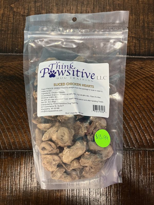Think Pawsitive Sliced Chicken Hearts Freeze Dried 3oz