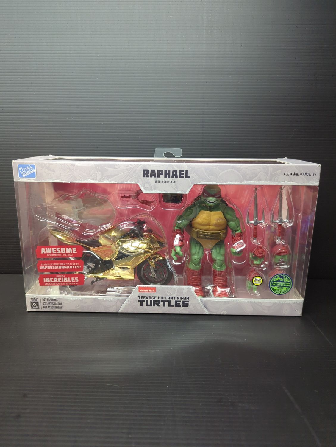 The Loyal Subjects Teenage Mutant Ninja Turtles BST AXN Raphael 5-inch Action Figure with Metallic Gold Motorcycle Set - 2023 Limited Edition SDCC Exclusive Figure