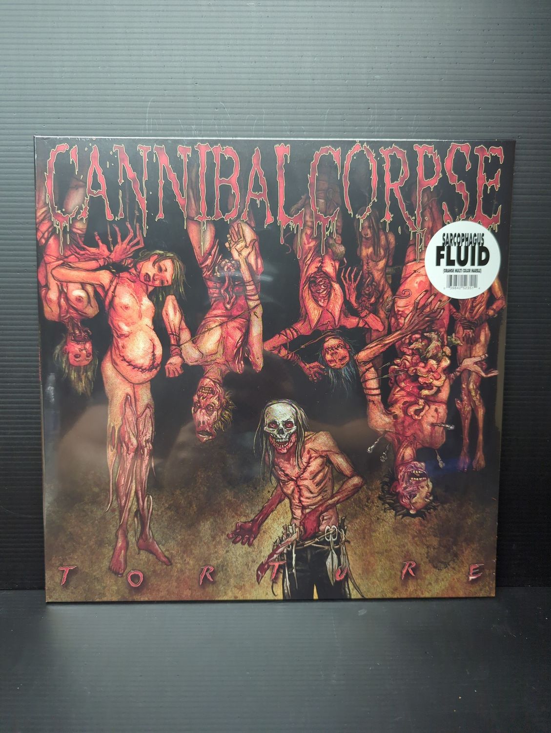 VINYL RECORD CANNIBAL CORPSE SARCOPHAGUS FLUID