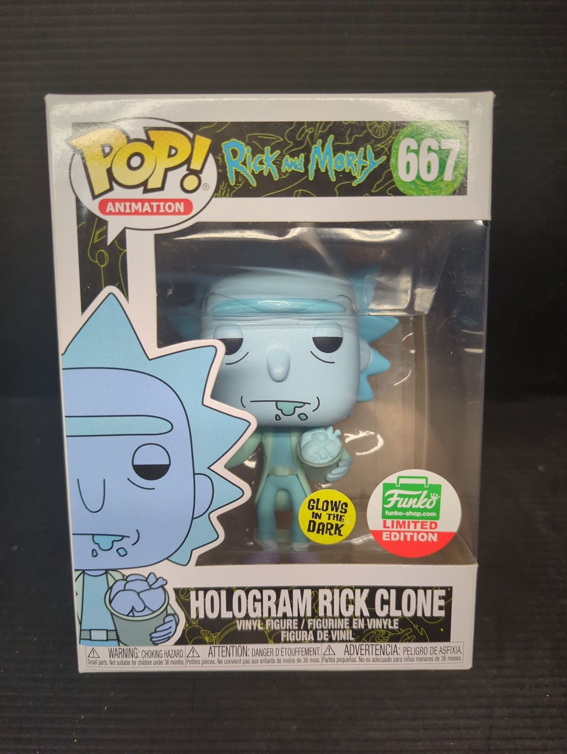 Funko Pop! 667 Rick and Morty Hologram Rick Clone Glow in the Dark Limited Edition