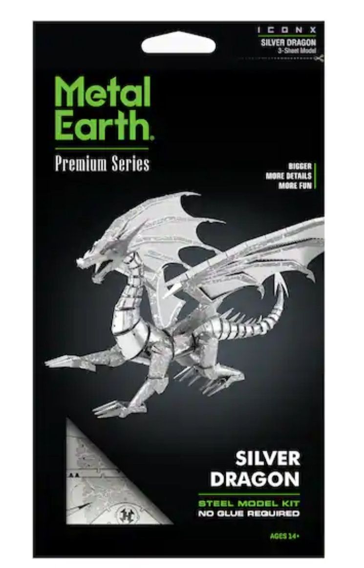 Fascinations Metal Earth Premium Series Silver Dragon Steel Model Kits
