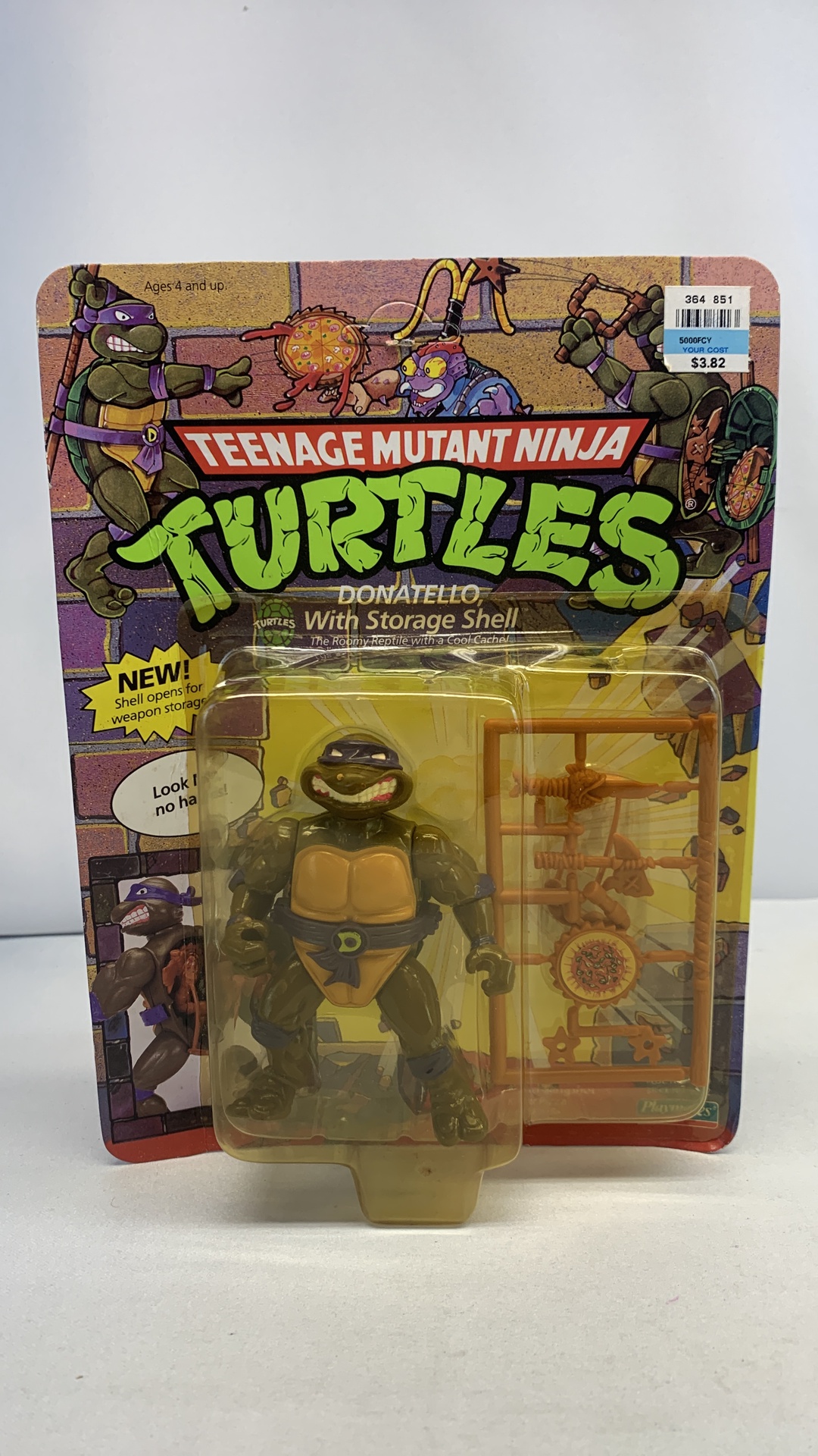 Playmates Teenage Mutant Ninja Turtles Donatello W Storage Shell Vintage Figure 1990