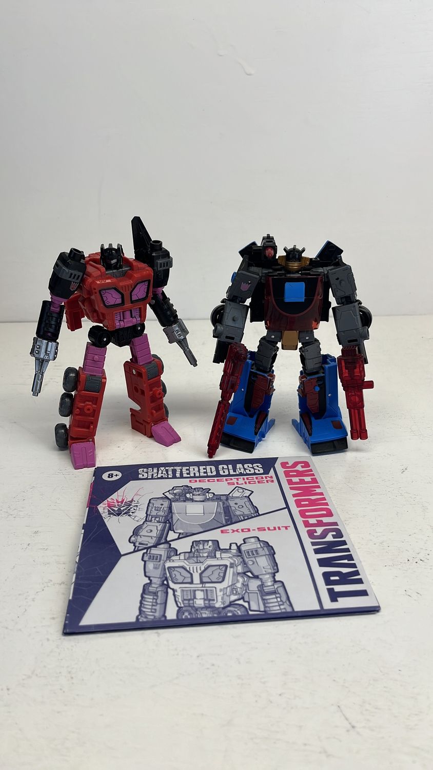 Hasbro Transformers Shattered Glass Slicer &amp; Exo-Suit Figures 2022 (used)