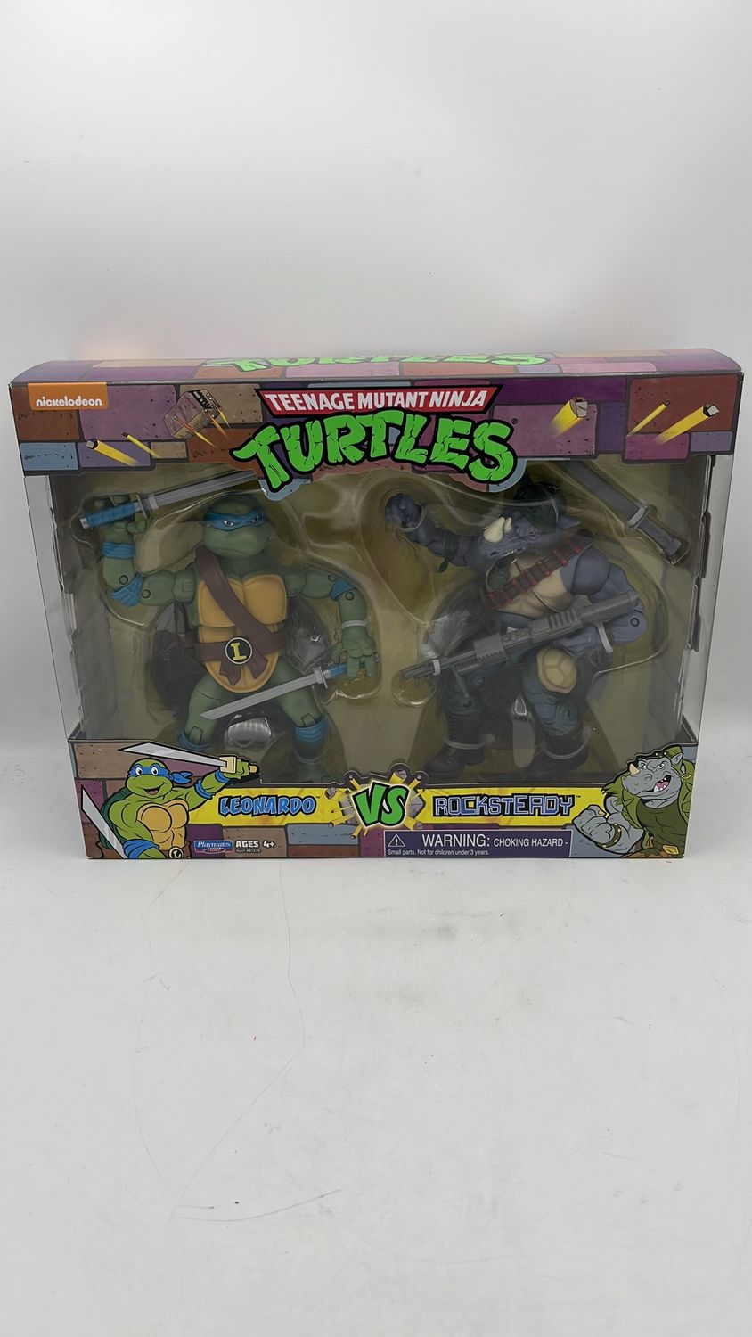 Playmates Teenage Mutant Ninja Turtles Leonardo vs. Rocksteady Figures 2021