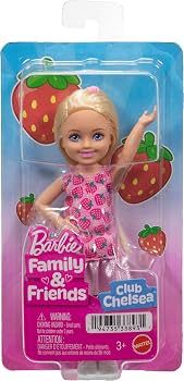 Mattel Barbie Club Chelsea Small Doll, 6-Inch with Blonde Hair Wearing Removable Strawberry-Print Dress &amp; Shoes