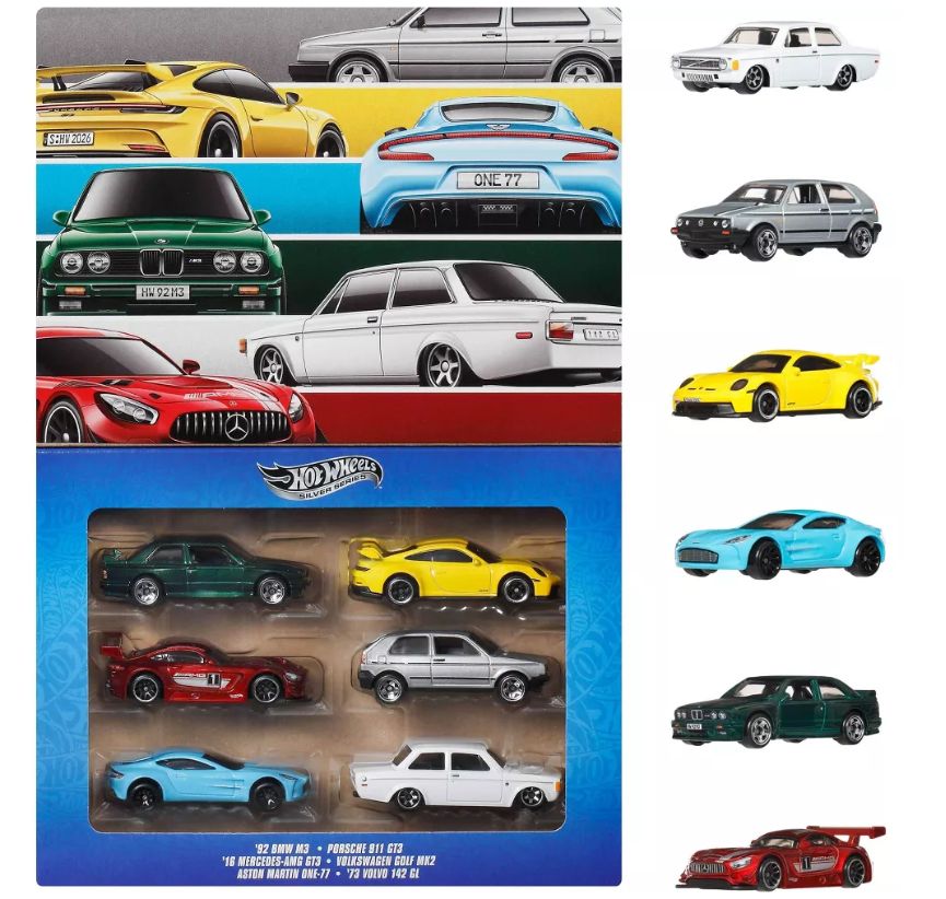 Hot Wheels 1:64 Scale Die-Cast Toy Cars, Set of 6 Euro Style Vehicles