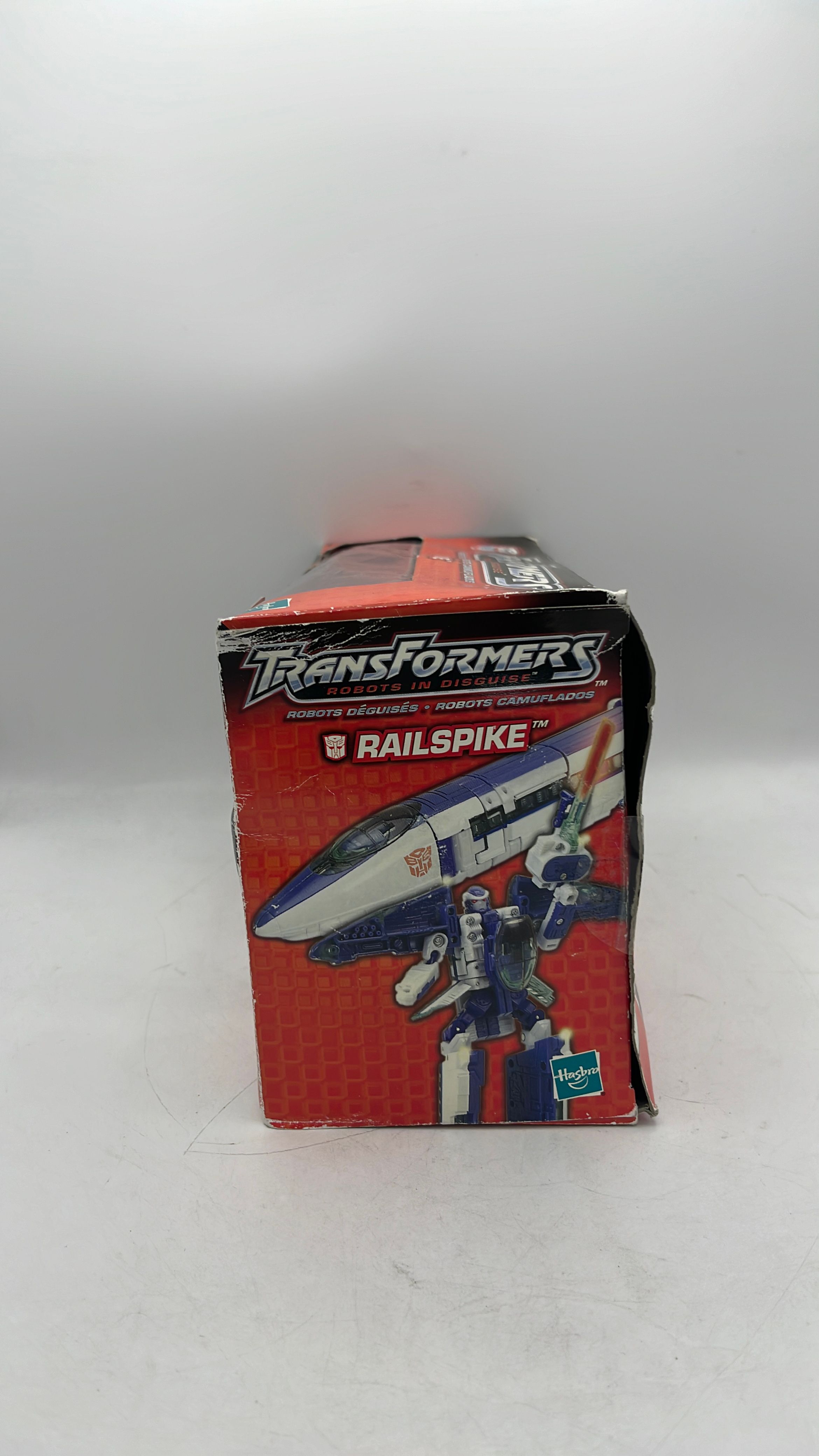 Hasbro Transformers Robots In Disguise Railspike Figure 2001 beat up box view 4