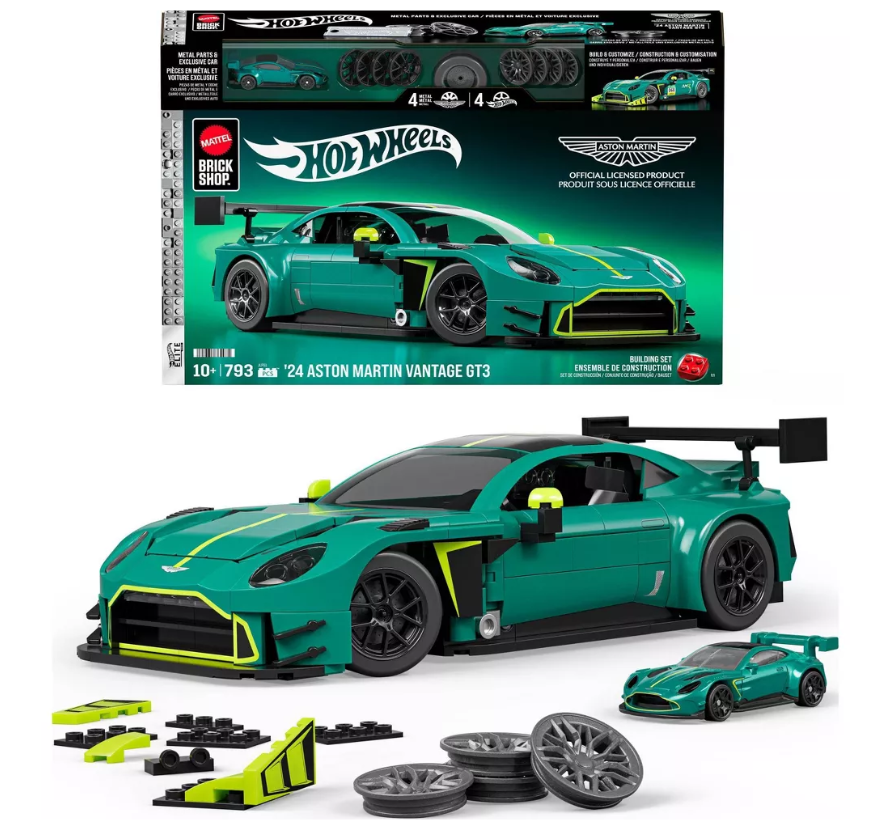 Mattel Brick Shop Hot Wheels ’24 Aston Martin Vantage GT3 Building Toy Kit for Collectors 793pc