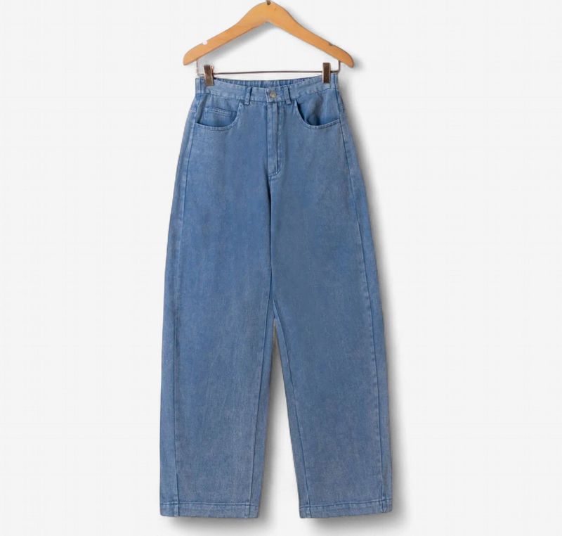 Blauwe barrel jeans met rekker